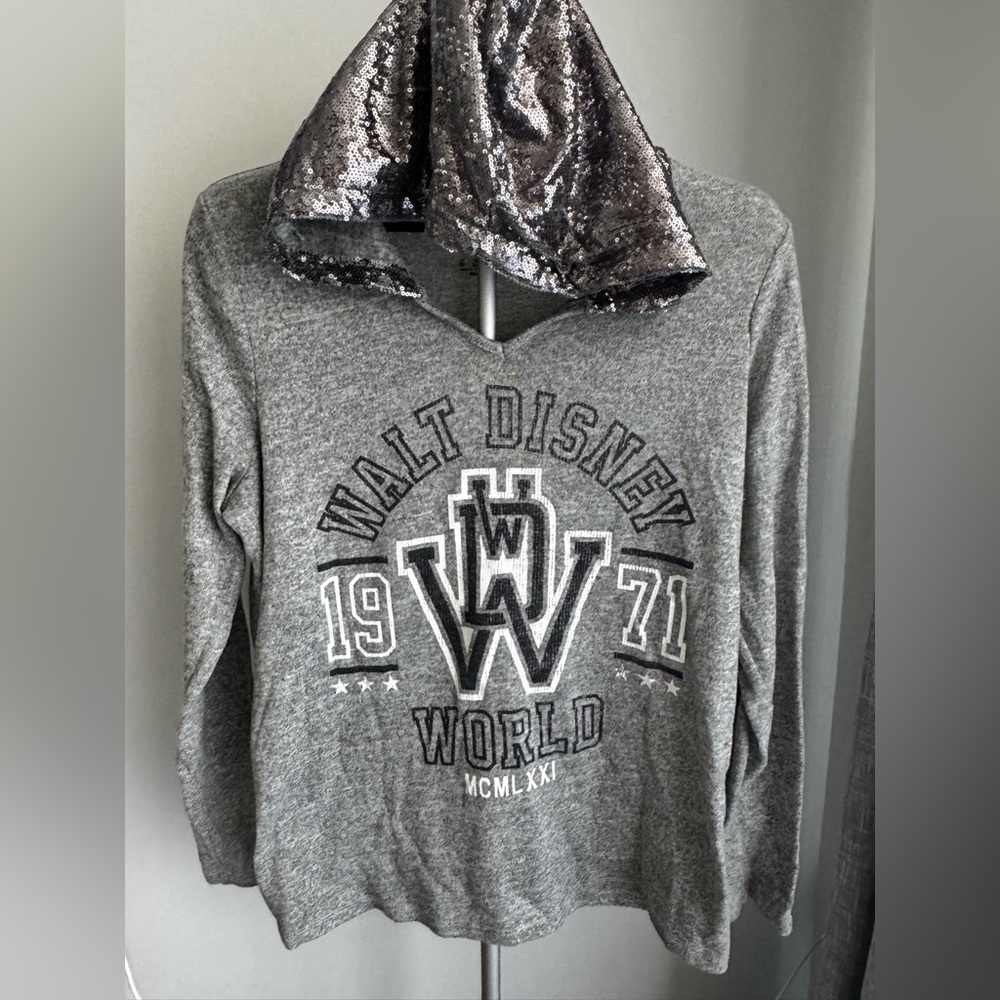 Disney Gray Sequin Hooded Sweatshirt